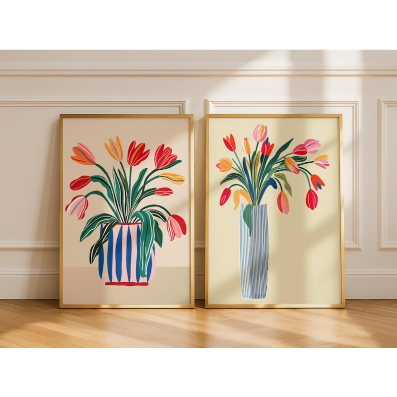 Florist Supply Vases - 2 Buah Seni Dinding Kanvas Bunga