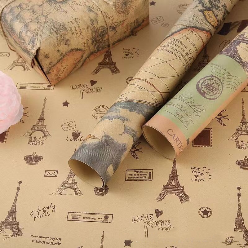 Kertas Pembungkus Koran Vintag - Flower Wrap Kraft ulasan dan harga